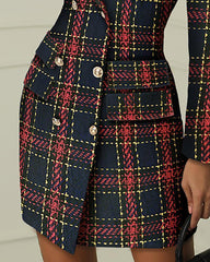 Striped Grid Double Breasted Blazer Dress