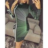 Striped printed long sleeve bodycon dress turtleneck slim fit pencil dresses Spring skinny party dress vestidos
