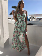 Chiffon Fashion V-neck Sleeveless Print Maxi Dress