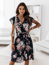 Chiffon Sleeveless Ruffles Floral Print Beach Dress