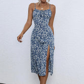 Summer Floral Print Spaghetti Strap Boho Slit Midcalf WomenBoho Dress