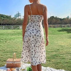 Summer Floral Print Spaghetti Strap Boho Slit Midcalf WomenBoho Dress