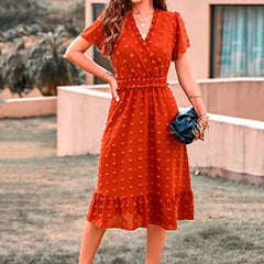 Dot Short Sleeve V Neck Summer WomenMidi Boho Dress