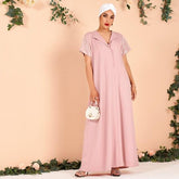 Summer Ladies Fashion Lapel Sequin Stitching Loose and Elegant Thin Arabian Powder Dress Long Dress (without Headscarf)