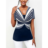 Patchwork Vintage Bodycon Oversized V-Neck T-shirt