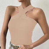 Summer Knitted Suspender Cross Halter Dew Shoulder Streetwear Cami Top