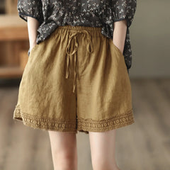 Summer WomenShow Thin Straight Leg Pants Retro Hollowed Out Hook Flower Cotton And Literary Lace Casual Pants Short