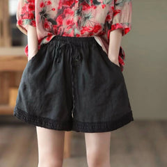 Summer WomenShow Thin Straight Leg Pants Retro Hollowed Out Hook Flower Cotton And Literary Lace Casual Pants Short