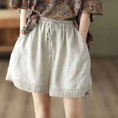 Summer WomenShow Thin Straight Leg Pants Retro Hollowed Out Hook Flower Cotton And Literary Lace Casual Pants Short