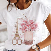 T-shirts Sweet Wine Print Girl 90s Cartoon Printing Clothes