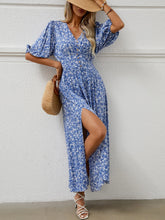 FashionSierra-Beach Half Puff Sleeve Maxi Robe Vintage Rayon Cotton Floral Print Long Summer Ladies Boho Dress