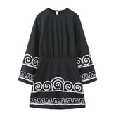 FashionSierra-Casual Ethnic Embroidery Loose Robe Vintage Flare Long Sleeve Oversize Autumn Beach Vestidos Boho Dress