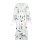 FashionSierra-Long Sleeve Vintage Floral Embroidery Spring Autumn Casual Deep V Neck Cotton Boho Dress