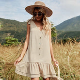 FashionSierra-Summer  Backless  Beach   Deep V-Neck  Bow Strap  Khaki  Knee-length  Bohemia Boho Dress