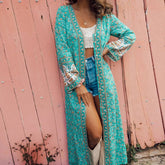 FashionSierra-Flare Long Sleeve  Maxi   Vintage  Cotton Floral Print  Deep V-neck  Fall Autumn  Beach  Vestidos  Robe Boho Dress