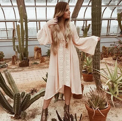 FashionSierra-Long Sleeve   Tunic  Vintage  Floral Embroidered  Cotton  Long  Casual  Hippie  Asymmetric Robe Boho Dress