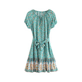 FashionSierra-Puff Print Short Sleeve Mini Vintage Red Floral Beach Summer Cotton Boho Dress