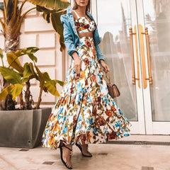 FashionSierra-Sleeveless Maxi   2 Piece Set  Vintage Floral Print  Bohemian  Summer  Vestidos  Beach  Robe   3XL Boho Dress