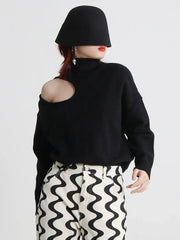 Turtleneck Solid Hole Hollow Out Sweater