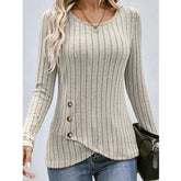 Fashionable Casual Solid Color Waist Round Neck Comfortable Tight Long Sleeve Blouse