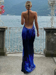 Contrast Sheer See-Through Slim Summer Fashion Holiday Beach Party Halter Casual Dress