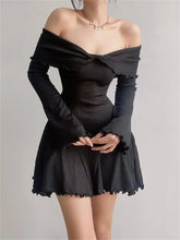 Black Knit Off-Shoulder Loose Slim Fashion Ribbed Dress Knitwear Clothes Female Casual Dress