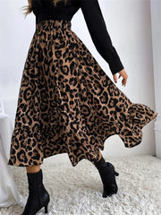 Waist Leopard Casual Boho Printed Long Skirt