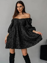 Jacquard V-neck Dress Bubble Sleeve Niche Design Solid Color Ladies Short Casual Dress