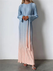 Gradient WomenLace Up New Fashion Sleeved Loose Pullover High Waist Party Casual Dress