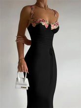 Printed Bandage Long Dress Female Slim Sleeveless High Waist Spaghetti Patchwork Party Casual Dress