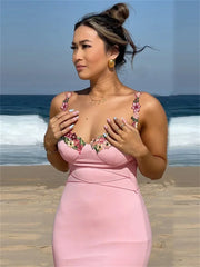 Printed Bandage Long Dress Female Slim Sleeveless High Waist Spaghetti Patchwork Party Casual Dress