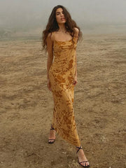 Retro Backless Suspender Floral Dress For Sleeveless Hip Warp Elegant Summer Female Long Casual Dress