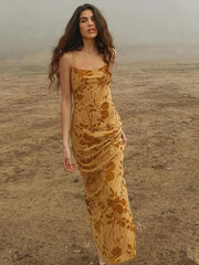 Retro Backless Suspender Floral Dress For Sleeveless Hip Warp Elegant Summer Female Long Casual Dress