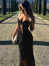 FashionSierra Hollow Suspender Maxi For Lace Patchwork Irregular Sleeveless Spaghetti Strap Casual Dress