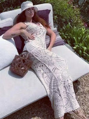 Female Cover Up Mesh See-Through Split Long Sleeve Sexy Beach New Casual Dress