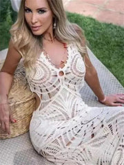 Female Cover Up Mesh See-Through Split Long Sleeve Sexy Beach New Casual Dress