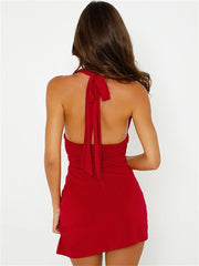 Knit Sweater Halter Dress Backless Lace-Up Patchwork Fashion Maxi New Casual Dress