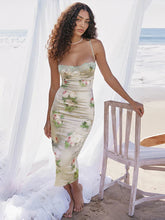 Lace Print Spaghetti Strap Summer Strapless Nightclub Slim Bodycon Midi Dress