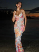 Leopard Print Bodycon Spaghetti Strap Backless Long Spring Summer Maxi Dress