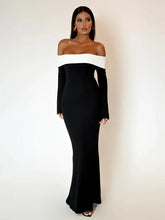 Patchwork Long Off Shoulder Nightclub Autumn Winter Maxi Dress
