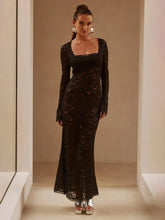 Perspective Lace Slim Bodycon Long Nightclub Autumn Winter Maxi Dress