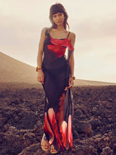 Perspective Mesh Print Long Spaghetti Strap Backless Summer Maxi Dress