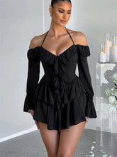 Ruffle Sleeve Halter Slim Nightclub Party Autumn Winter Mini Dress