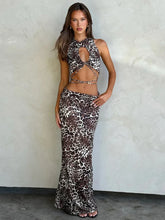 Party Leopard-printed Crop-top Slim-fit 2 Piece Dress