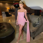 Streamer Mesh Backless Chest Wrap Slim Bodycon Nightclub Party Summer Mini Dress