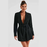 Temperament Bandage Suit Autumn Winter Deep V Neck Party Mini Dress