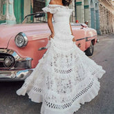 Elegant White Lace Off Shoulder Boho Dress