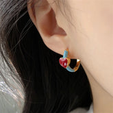 Enamel Heart Small Hoop Trendy Geometric Statement Round Circle Huggie Earring