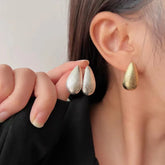 Gold Plated Frosting Drop Glossy Stainless Steel Thick TearDrop Jewelry Gifts Earring