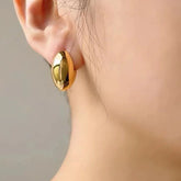 Gold Plated Smooth Metal Hoop Glossy Shiny French Luxury Fashion Statement Jewelry Earring
